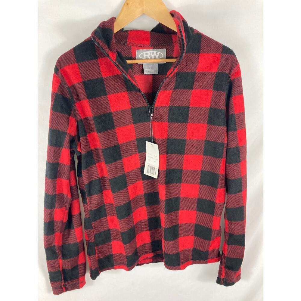NWT Rugged Wear Men's Buffalo Plaid Red Black Fleece Pullover Size Medium